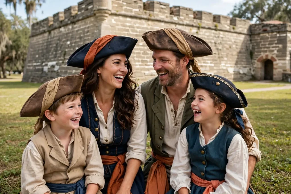 Pirate Family Portrait Sessions in St. Augustine Costumes, Kids, & the Castillo Backdrop